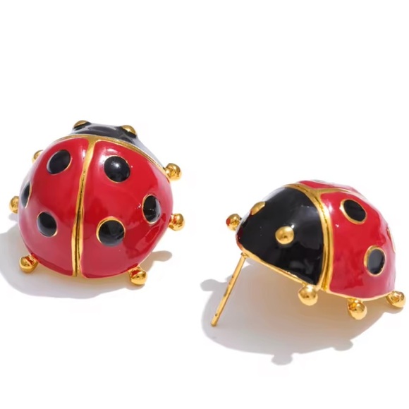 Anthropologie Jewelry - Ladybird Red 18K Gold Stainless Steel Waterproof Earrings